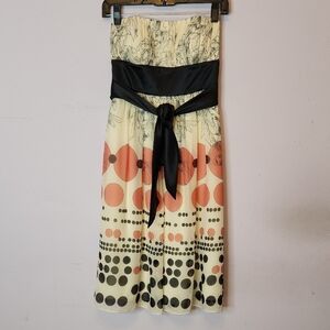 MAX & CLEO Dress 8 Pink Black Retro Design Silk Strapless Cocktail Bow, size 2